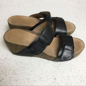 Clarks Artisan Cork Wedge Black Straps Size 10